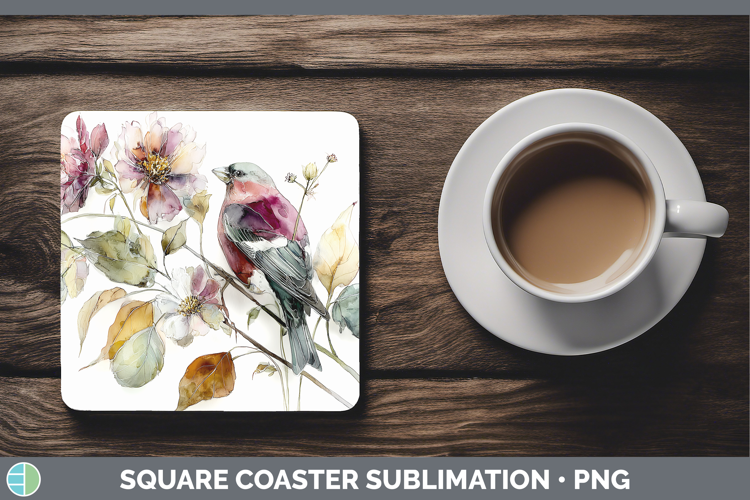 Pine Grosbeak Birds 01 Autumn Floral Square Coaster Sublimat