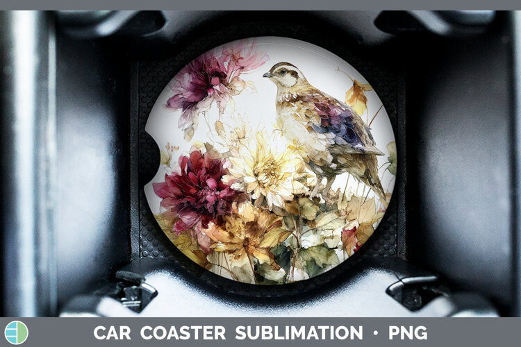 GorgeousBirds 01 Autumn Floral Car Coaster design.