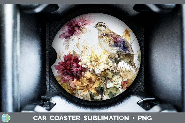 Quail Birds 01 Autumn Floral Car Coaster Sublimation Design