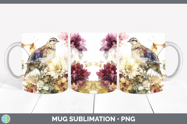Quail Birds 01 Autumn Floral Mug Wrap Sublimation Design