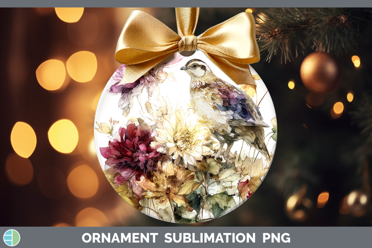 Quail Birds 01 Autumn Floral Ornament Sublimation Design