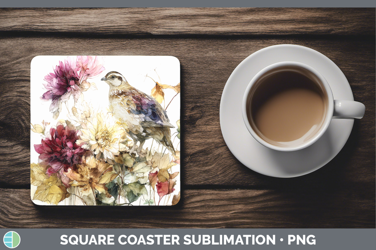 Quail Birds 01 Autumn Floral Square Coaster Sublimation Desi