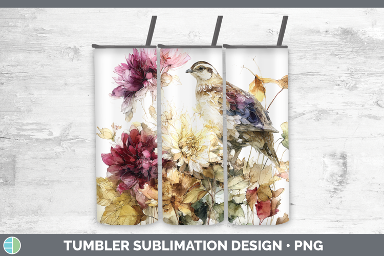 Quail Birds 01 Autumn Floral Tumbler Sublimation Design
