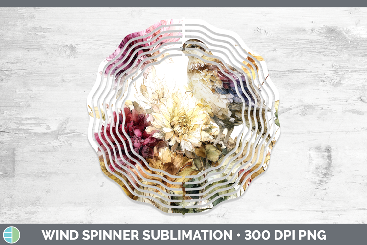 Quail Birds 01 Autumn Floral Wind Spinner Sublimation Design