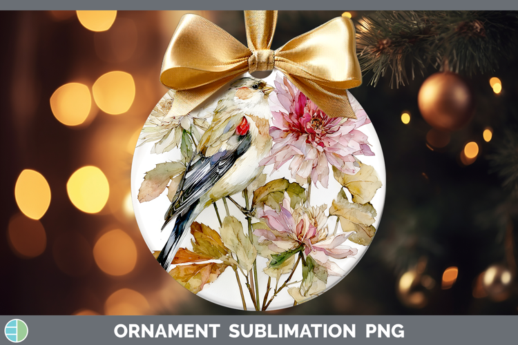 Snow Bunting Birds 01 Autumn Floral Ornament Sublimation Des