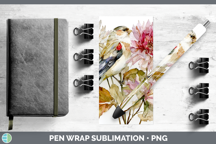 Snow Bunting Birds 01 Autumn Floral Pen Wrap Sublimation Des