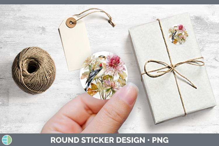 Snow Bunting Birds 01 Autumn Floral Stickers Design