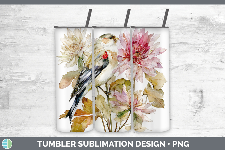 Snow Bunting Birds 01 Autumn Floral Tumbler Sublimation Desi
