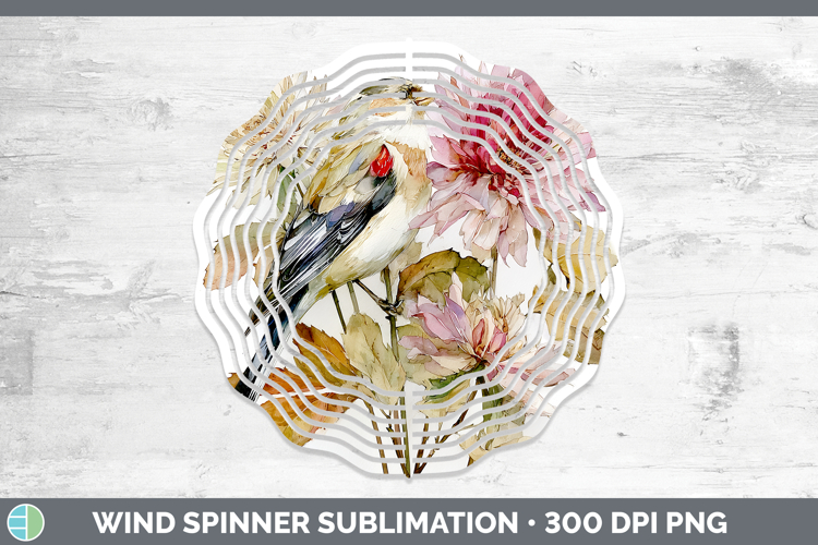Snow Bunting Birds 01 Autumn Floral Wind Spinner Sublimation