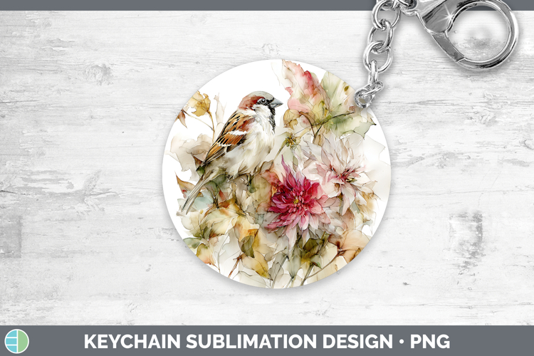 Sparrow Birds 01 Autumn Floral Keychain Sublimation Design