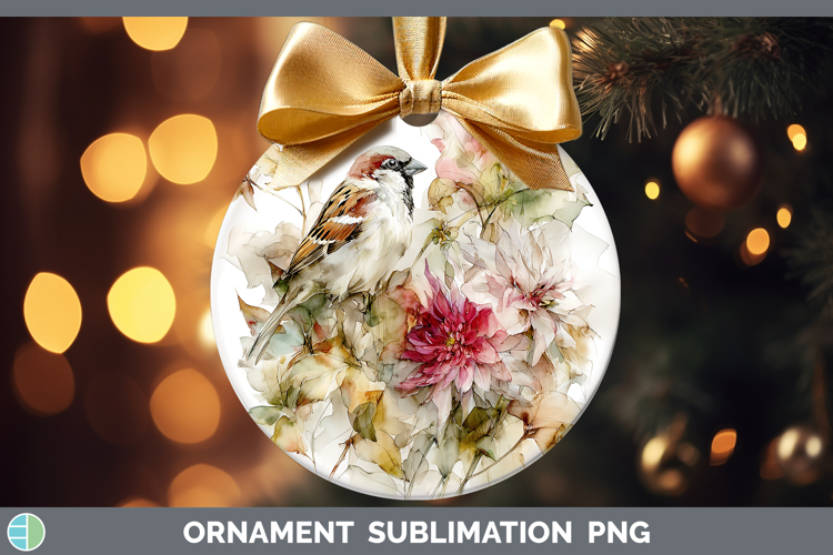 Sparrow Birds 01 Autumn Floral Ornament Sublimation Design