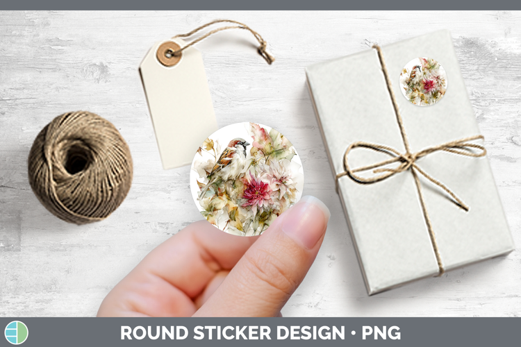 Sparrow Birds 01 Autumn Floral Stickers Design