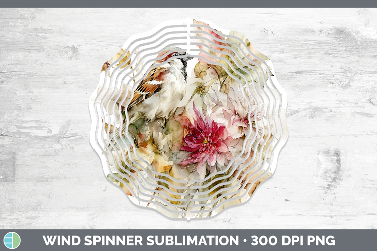 Sparrow Birds 01 Autumn Floral Wind Spinner Sublimation Desi