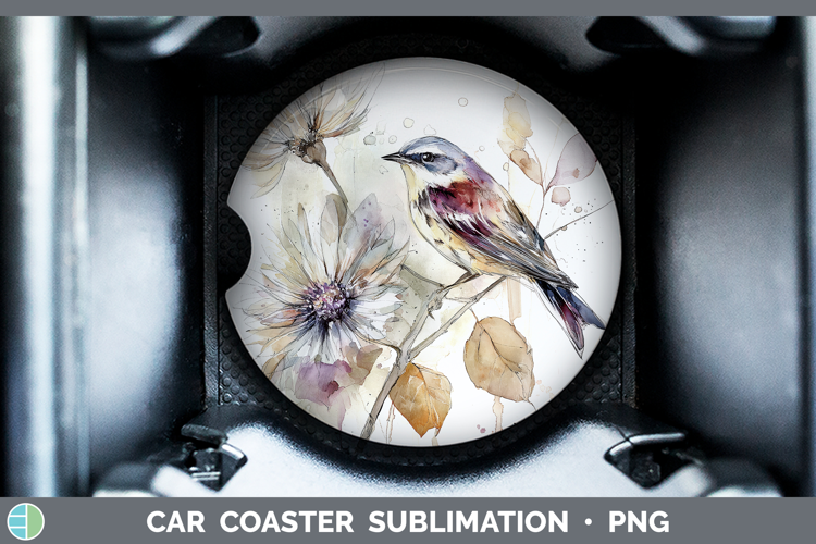 Warbler Birds 01 Autumn Floral Car Coaster Sublimation Desig