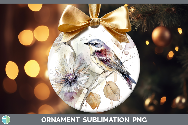 Warbler Birds 01 Autumn Floral Ornament Sublimation Design