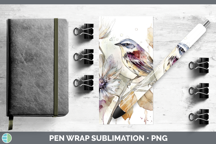 Warbler Birds 01 Autumn Floral Pen Wrap Sublimation Design