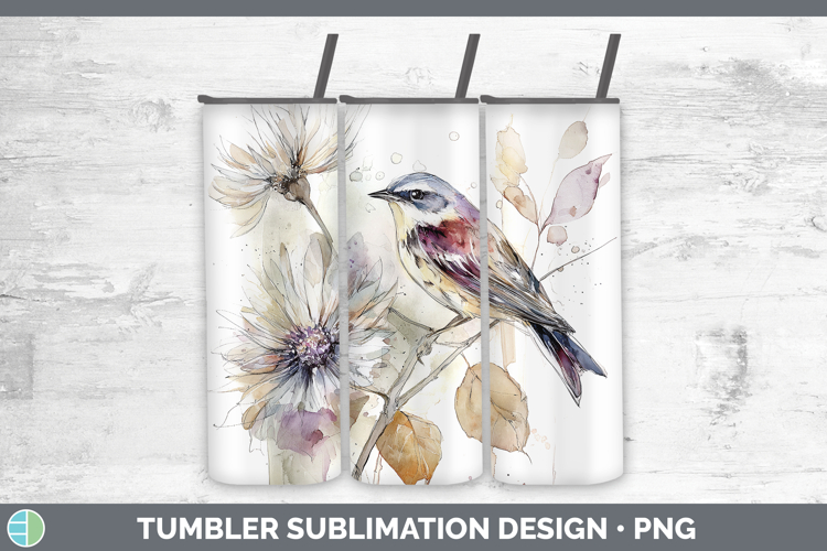 Warbler Birds 01 Autumn Floral Tumbler Sublimation Design