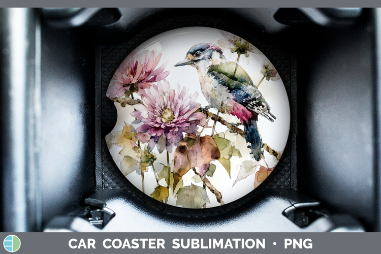 Woodpecker Birds 01 Autumn Floral Car Coaster Sublimation De