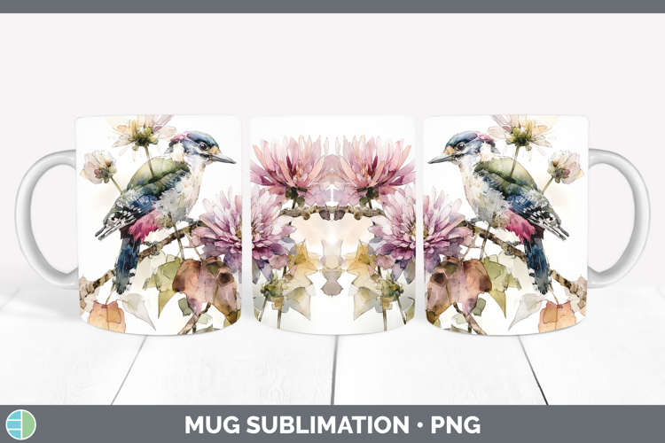 Woodpecker Birds 01 Autumn Floral Mug Wrap Sublimation Desig