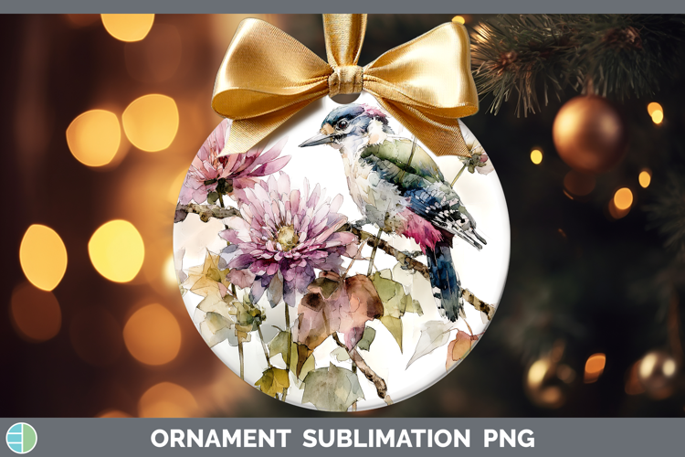 Woodpecker Birds 01 Autumn Floral Ornament Sublimation Desig