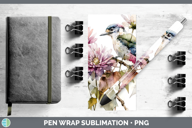 Woodpecker Birds 01 Autumn Floral Pen Wrap Sublimation Desig