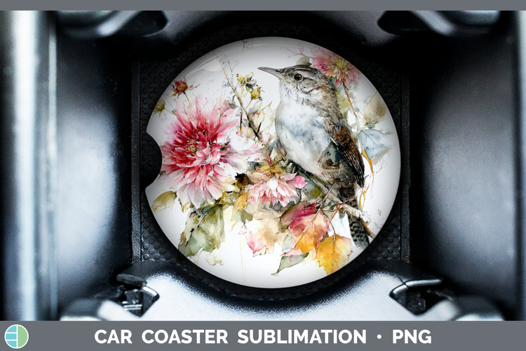 Wren Birds 01 Autumn Floral Car Coaster Sublimation Design