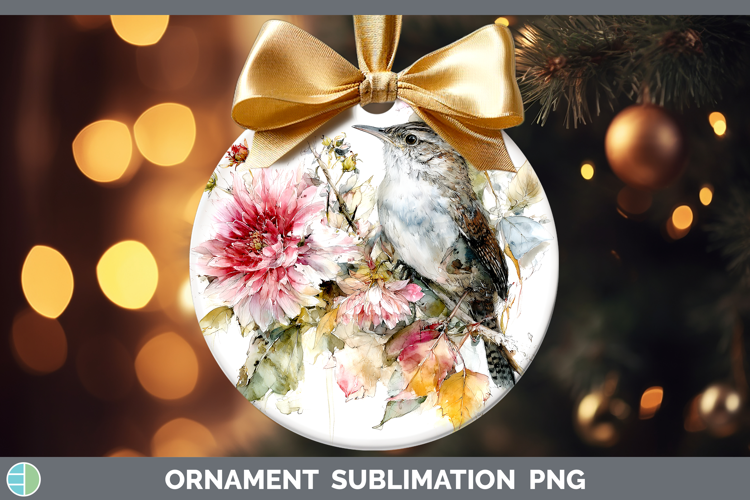 Wren Birds 01 Autumn Floral Ornament Sublimation Design