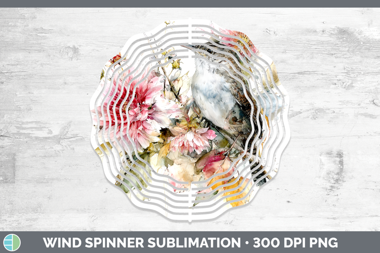 Wren Birds 01 Autumn Floral Wind Spinner Sublimation Design
