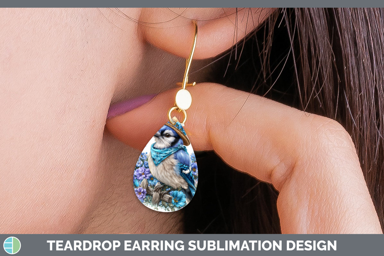 Birds 01 Bandana Summer Blue Jay Teardrop Earrings Sublimati