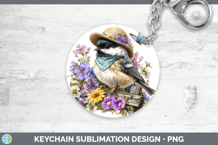 Birds 01 Bandana Summer Chickadee Keychain Sublimation Keyri