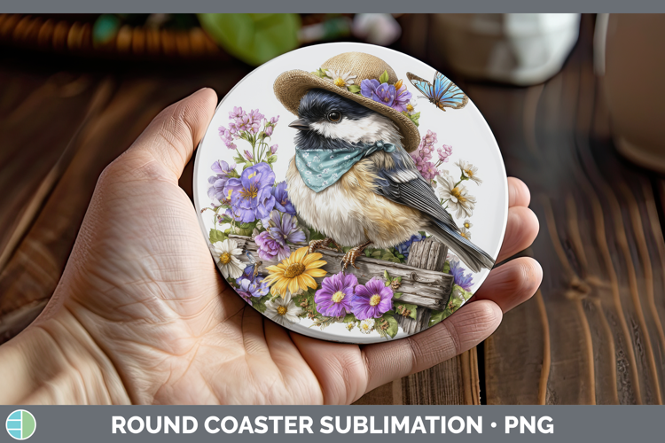 Birds 01 Bandana Summer Chickadee Round Coaster Sublimation