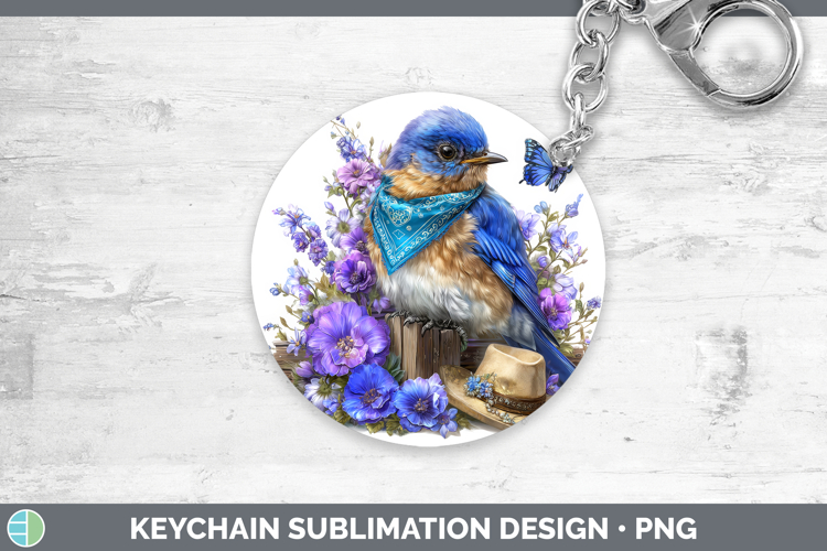 Birds 01 Bandana Summer Eastern Bluebird Keychain Sublimatio