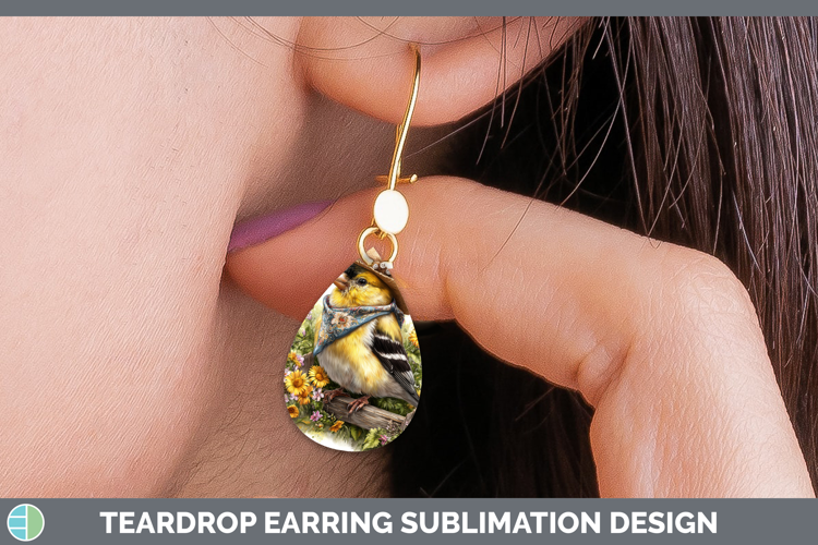 Birds 01 Bandana Summer Goldfinch Teardrop Earrings Sublimat