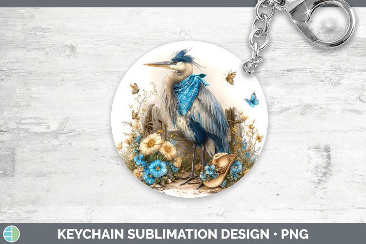 Birds 01 Bandana Summer Great Blue Heron Keychain Sublimatio