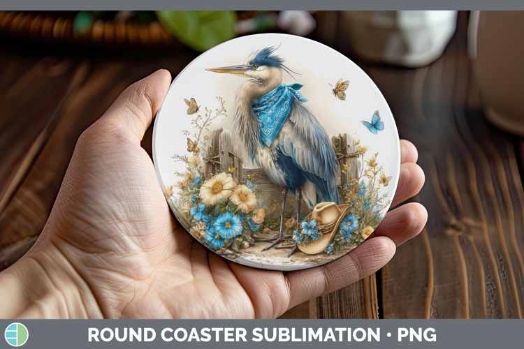 Birds 01 Bandana Summer Great Blue Heron Round Coaster Subli