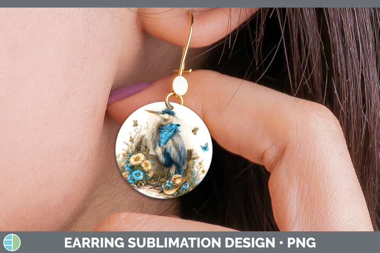 Birds 01 Bandana Summer Great Blue Heron Round Earrings Subl
