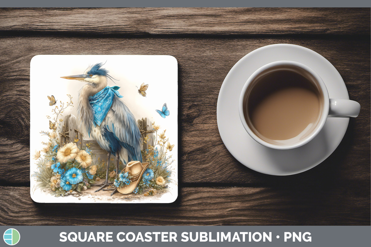 Birds 01 Bandana Summer Great Blue Heron Square Coaster Subl