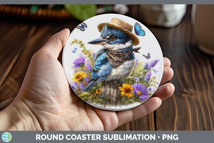 Birds 01 Bandana Summer Kingfisher Round Coaster Sublimation