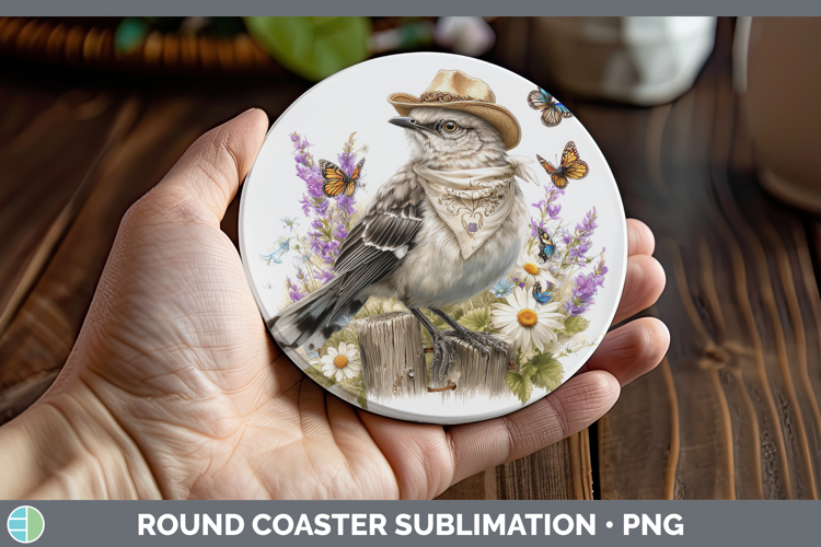 Birds 01 Bandana Summer Mockingbird Round Coaster Sublimatio
