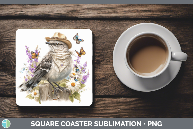 Birds 01 Bandana Summer Mockingbird Square Coaster Sublimati