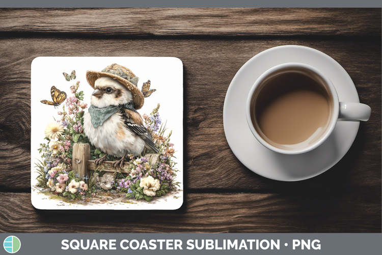 Birds 01 Bandana Summer Snow Bunting Square Coaster Sublimat