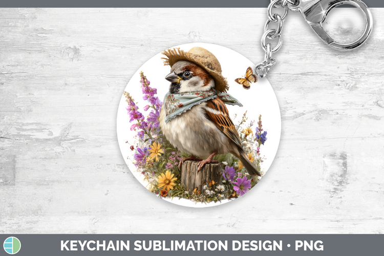 Birds 01 Bandana Summer Sparrow Keychain Sublimation Keyring