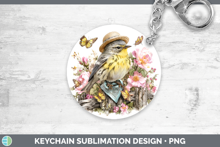 Birds 01 Bandana Summer Warbler Keychain Sublimation Keyring