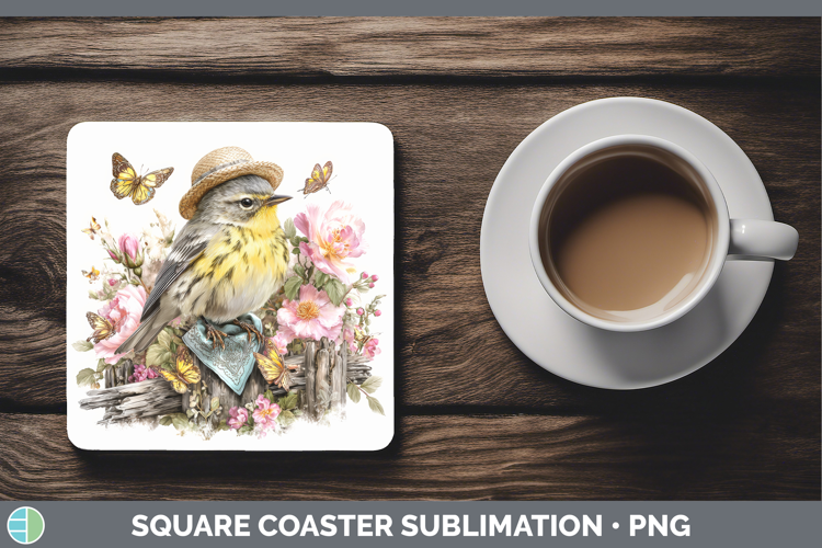 Birds 01 Bandana Summer Warbler Square Coaster Sublimation C