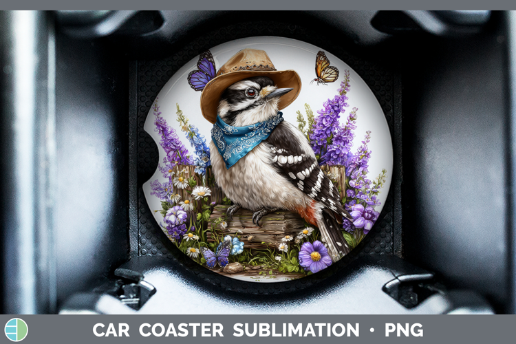 Birds 01 Bandana Summer Woodpecker Downy Car Coaster Sublima
