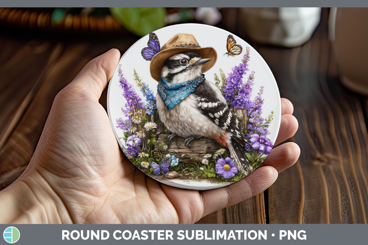 Birds 01 Bandana Summer Woodpecker Downy Round Coaster Subli