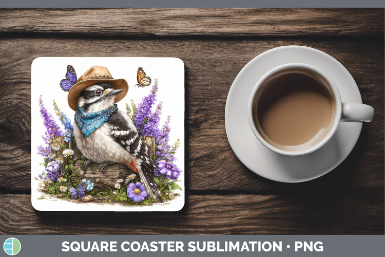 Birds 01 Bandana Summer Woodpecker Downy Square Coaster Subl