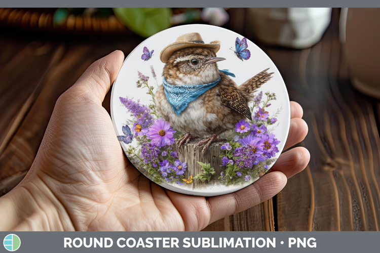 Birds 01 Bandana Summer Wren Round Coaster Sublimation Coast