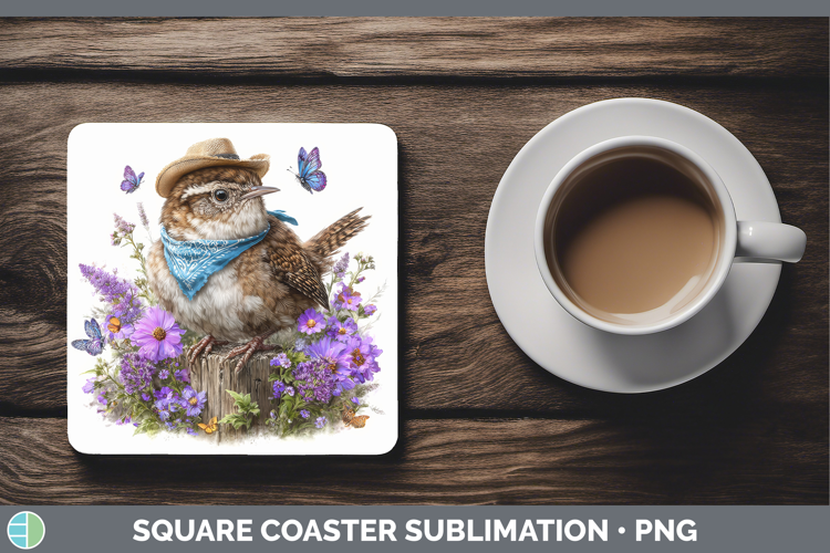 Birds 01 Bandana Summer Wren Square Coaster Sublimation Coas