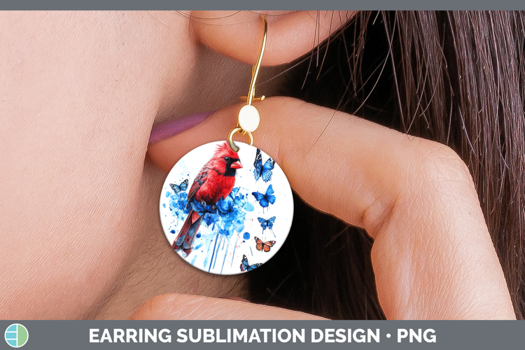 Cardinal Round Earrings Birds 01 Blue Drips Sublimation Earr
